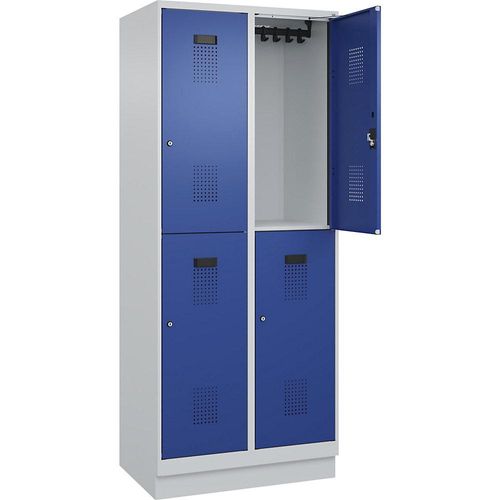 4067521974858 - Doppelstock-Spind Evolo PLUS 2 Abteile lichtgrau   enzianblau B 800 mm mit Bodensockel Zylinderschloss