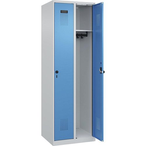 4067521932834 - Kleiderspind Evolo Plus 2 Abteile Anschlag rechts Drehriegelverschluss B 600 x T 500 x H 1850 mm lichtgrau lichtblau