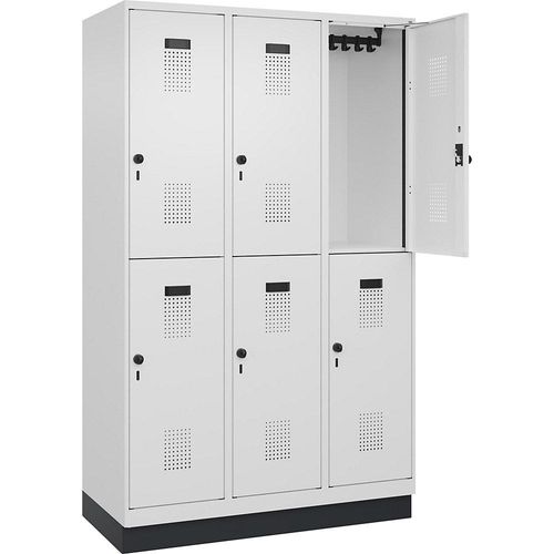 4067521949085 - Doppelstock-Spind Evolo PLUS 3 Abteile verkehrsweiß B 1200 mm mit Bodensockel Drehriegel