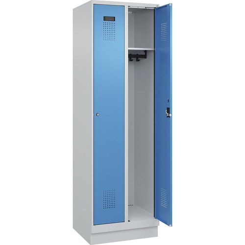 4067521975510 - Spind Evolo PLUS 2 Abteile lichtgrau   lichtblau B 600 mm mit Bodensockel Zylinderschloss