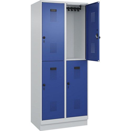4067521932698 - Doppelstock-Spind Evolo PLUS 2 Abteile lichtgrau   enzianblau B 800 mm mit Bodensockel Drehriegel