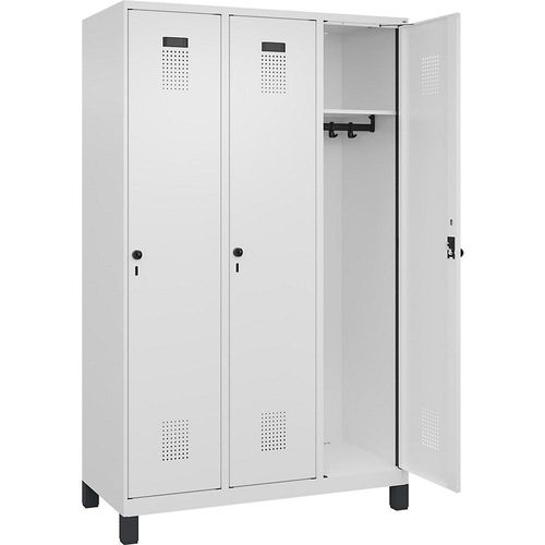 4067521948392 - Spind Evolo PLUS 3 Abteile verkehrsweiß B 1200 mm mit breiten Füßen Drehriegel 4067521948392 - Spind Evolo PLUS 3 Abteile verkehrsweiß B 1200 mm mit breiten Füßen Drehriegel