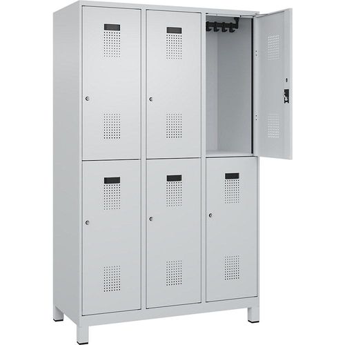 4067521996720 - Doppelstock-Spind Evolo PLUS 3 Abteile lichtgrau B 1200 mm mit breiten Füßen Zylinderschloss