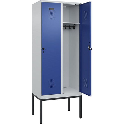 4068192155690 - Spind Evolo PLUS 2 Abteile lichtgrau   enzianblau B 800 mm mit schmalen Füßen Drehriegel