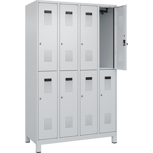 4067521996812 - Doppelstock-Spind Evolo PLUS 4 Abteile lichtgrau B 1200 mm mit breiten Füßen Zylinderschloss