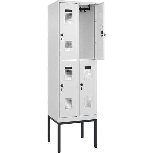 4068192218159 - Doppelstock-Spind Evolo PLUS 2 Abteile verkehrsweiß B 600 mm mit schmalen Füßen Drehriegel 4068192218159 - Doppelstock-Spind Evolo PLUS 2 Abteile verkehrsweiß B 600 mm mit schmalen Füßen Drehriegel