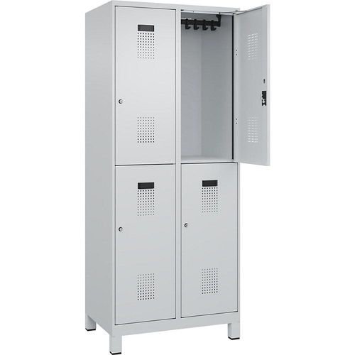 4067521996546 - Doppelstock-Spind Evolo PLUS 2 Abteile lichtgrau B 800 mm mit breiten Füßen Zylinderschloss C+P