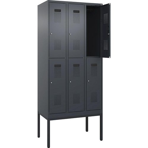 4068192286332 - Doppelstock-Spind Evolo PLUS 3 Abteile grau B 900 mm mit schmalen Füßen Zylinderschloss