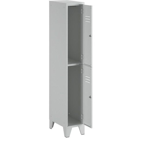 4250618224329 - Stahlspind mit Stollenfüßen Abteile halbhoch Vollwandtüren Abteilbreite 300 mm 2 Fächer lichtgrau