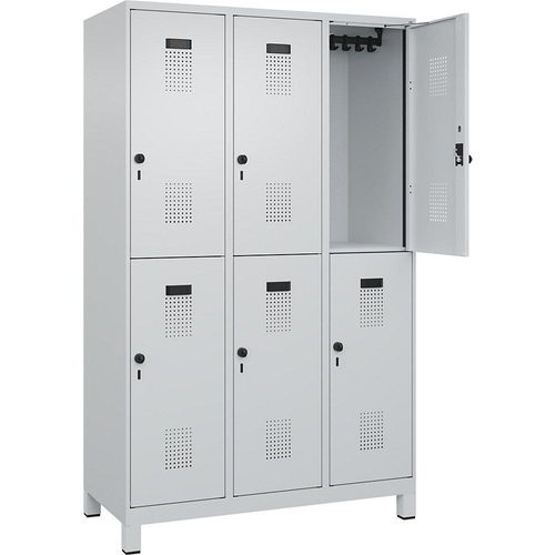 4067521940891 - Doppelstock-Spind Evolo PLUS 3 Abteile lichtgrau B 1200 mm mit breiten Füßen Drehriegel