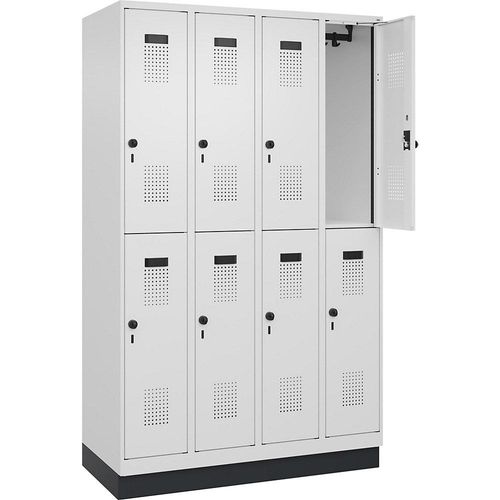 4067521949092 - Doppelstock-Spind Evolo PLUS 4 Abteile verkehrsweiß B 1200 mm mit Bodensockel Drehriegel