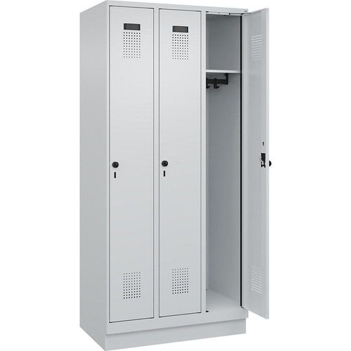 4067521940488 - Spind Evolo PLUS 3 Abteile lichtgrau B 900 mm mit Bodensockel Drehriegel