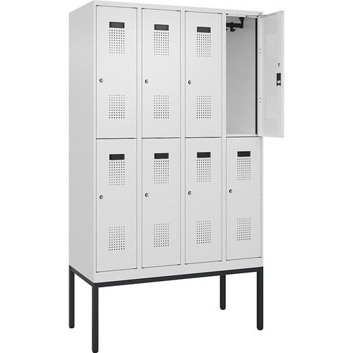 4068192302391 - Doppelstock-Spind Evolo PLUS 4 Abteile verkehrsweiß B 1200 mm mit schmalen Füßen Zylinderschloss