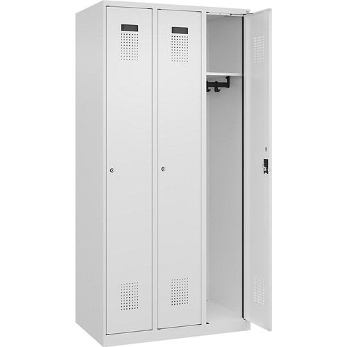 4068192005339 - Spind Evolo PLUS 3 Abteile verkehrsweiß B 900 mm mit Bodengleitern Zylinderschloss