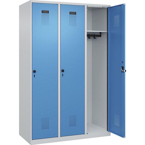 4067521932919 - Kleiderspind Evolo Plus 3 Abteile 400 mm breit Drehriegel Soft-Anschlag B 1200 x T 500 x H 1850 m lichtgrau lichtblau