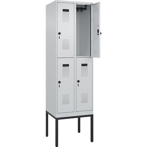 4068192197171 - Doppelstock-Spind Evolo PLUS 2 Abteile lichtgrau B 600 mm mit schmalen Füßen Drehriegel 4068192197171 - Doppelstock-Spind Evolo PLUS 2 Abteile lichtgrau B 600 mm mit schmalen Füßen Drehriegel