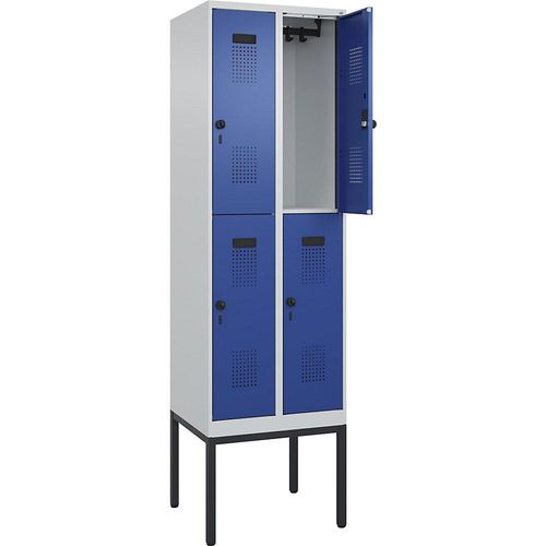 4068192155720 - Doppelstock-Spind Evolo PLUS 2 Abteile lichtgrau   enzianblau B 600 mm mit schmalen Füßen Drehriegel
