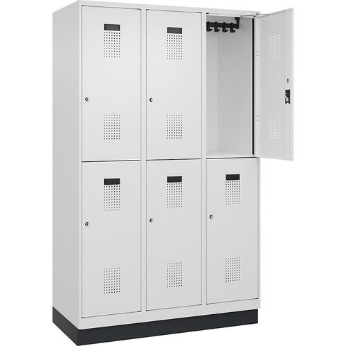 4068192042686 - Doppelstock-Spind Evolo PLUS 3 Abteile verkehrsweiß B 1200 mm mit Bodensockel Zylinderschloss