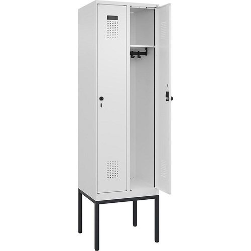 4068192218074 - Spind Evolo PLUS 2 Abteile verkehrsweiß B 600 mm mit schmalen Füßen Drehriegel 4068192218074 - Spind Evolo PLUS 2 Abteile verkehrsweiß B 600 mm mit schmalen Füßen Drehriegel