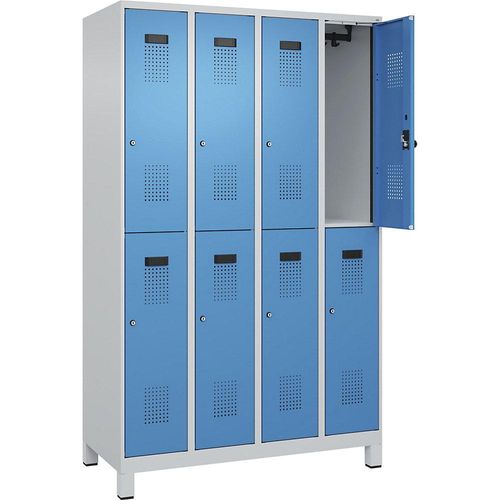 4067521975961 - Doppelstock-Spind Evolo PLUS 4 Abteile lichtgrau   lichtblau B 1200 mm mit breiten Füßen Zylinderschloss