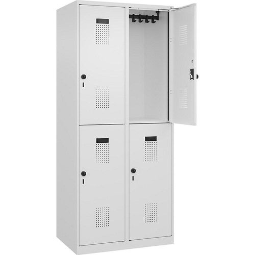 4067521948927 - Doppelstock-Spind Evolo PLUS 2 Abteile verkehrsweiß B 800 mm mit Bodengleitern Drehriegel