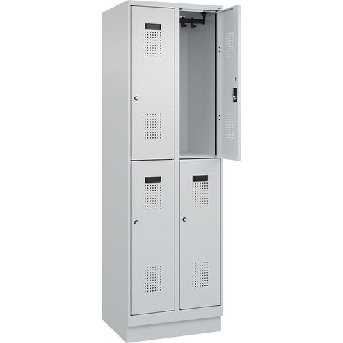 4067521997086 - Doppelstock-Spind Evolo PLUS 2 Abteile lichtgrau B 600 mm mit Bodensockel Zylinderschloss