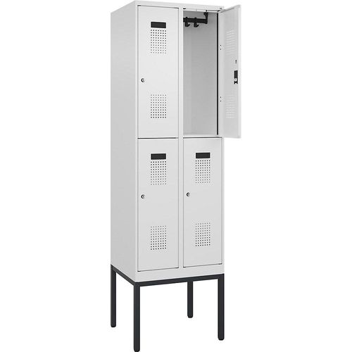 4068192302377 - Doppelstock-Spind Evolo PLUS 2 Abteile verkehrsweiß B 600 mm mit schmalen Füßen Zylinderschloss