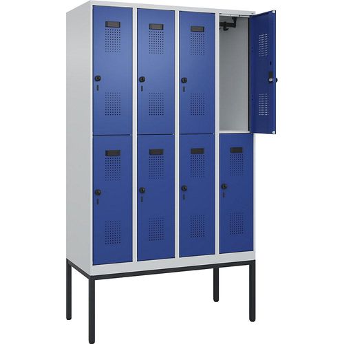 4068192155744 - Doppelstock-Spind Evolo PLUS 4 Abteile lichtgrau   enzianblau B 1200 mm mit schmalen Füßen Drehriegel