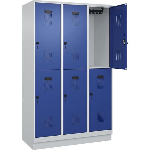 4067521932711 - Doppelstock-Spind Evolo PLUS 3 Abteile lichtgrau   enzianblau B 1200 mm mit Bodensockel Drehriegel