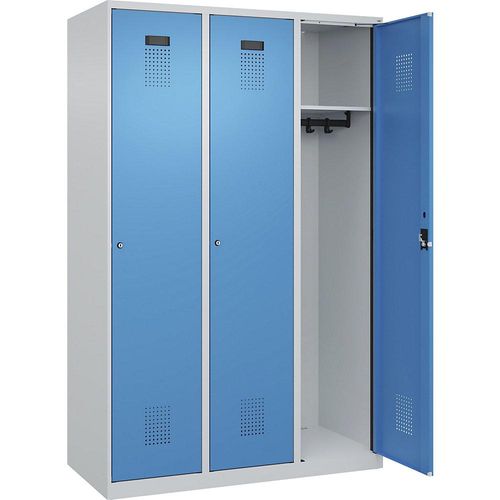 4067521975077 - Kleiderspind Evolo Plus 3 Abteile 400 mm breit Zylinderschloss Soft-Anschlag B 1200 x T 500 x H 1850 m lichtgrau lichtblau 4067521975077 - Kleiderspind Evolo Plus 3 Abteile 400 mm breit Zylinderschloss Soft-Anschlag B 1200 x T 500 x H 1850 m lichtgrau lichtblau
