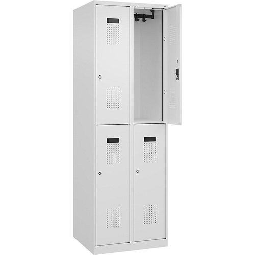 4068192031970 - Doppelstock-Spind Evolo PLUS 2 Abteile verkehrsweiß B 600 mm mit Bodengleitern Zylinderschloss