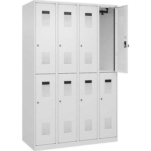 4068192034490 - Doppelstock-Spind Evolo PLUS 4 Abteile verkehrsweiß B 1200 mm mit Bodengleitern Zylinderschloss