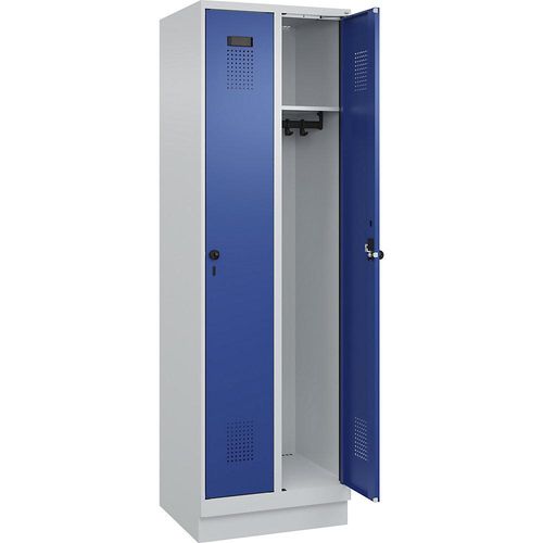 4067521932209 - Spind Evolo PLUS 2 Abteile lichtgrau   enzianblau B 600 mm mit Bodensockel Drehriegel