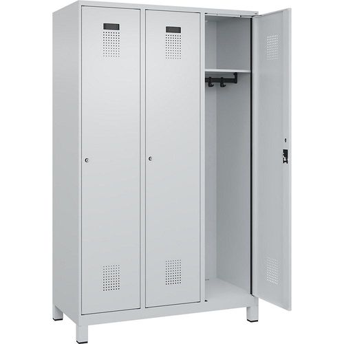 4067521991503 - Spind Evolo PLUS 3 Abteile lichtgrau B 1200 mm mit breiten Füßen Zylinderschloss 4067521991503 - Spind Evolo PLUS 3 Abteile lichtgrau B 1200 mm mit breiten Füßen Zylinderschloss