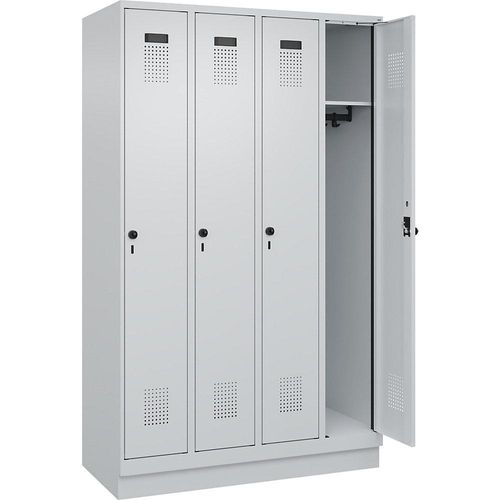 4067521940532 - Spind Evolo PLUS 4 Abteile lichtgrau B 1200 mm mit Bodensockel Drehriegel