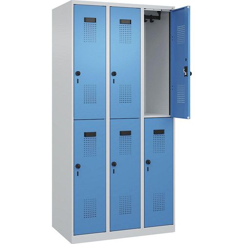 4067521933725 - Doppelstock-Spind Evolo PLUS 3 Abteile lichtgrau   lichtblau B 900 mm mit Bodengleitern Drehriegel