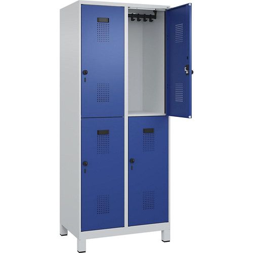 4067521932629 - Doppelstock-Spind Evolo PLUS 2 Abteile lichtgrau   enzianblau B 800 mm mit breiten Füßen Drehriegel