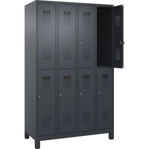 4067521996843 - Doppelstock-Spind Evolo PLUS 4 Abteile grau B 1200 mm mit breiten Füßen Zylinderschloss