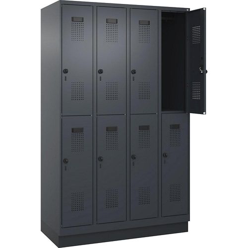 4067521944455 - Doppelstock-Spind Evolo PLUS 4 Abteile grau B 1200 mm mit Bodensockel Drehriegel