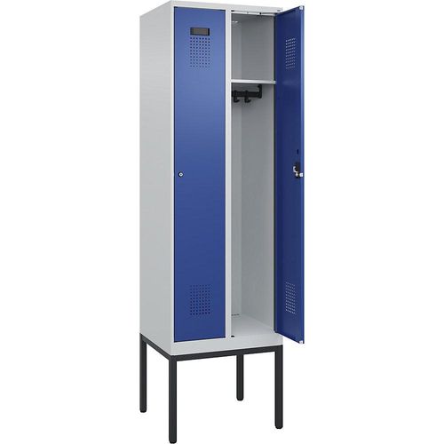 4068192261438 - Spind Evolo PLUS 2 Abteile lichtgrau   enzianblau B 600 mm mit schmalen Füßen Zylinderschloss