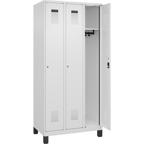 4068192015239 - Spind Evolo PLUS 3 Abteile verkehrsweiß B 900 mm mit breiten Füßen Zylinderschloss