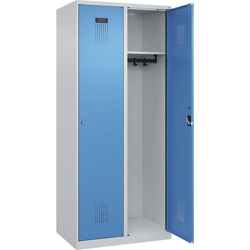 4067521975022 - Kleiderspind Evolo Plus 2 Abteile 400 mm breit Zylinderschloss Soft-Anschlag B 800 x T 500 x H 1850 mm lichtgrau lichtblau