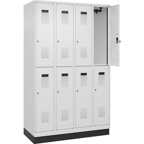 4068192043317 - Doppelstock-Spind Evolo PLUS 4 Abteile verkehrsweiß B 1200 mm mit Bodensockel Zylinderschloss