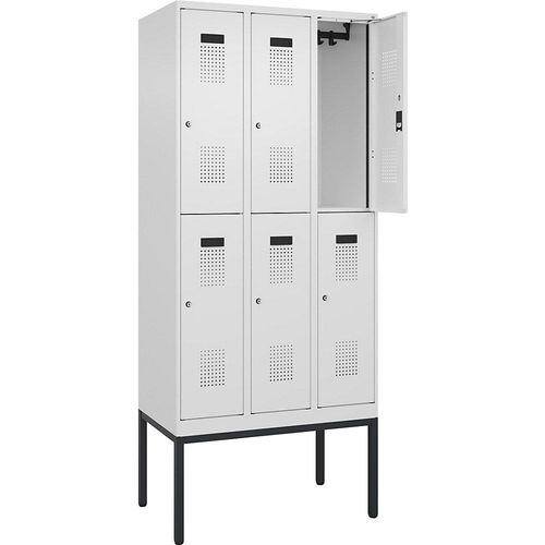 4068192302384 - Doppelstock-Spind Evolo PLUS 3 Abteile verkehrsweiß B 900 mm mit schmalen Füßen Zylinderschloss 4068192302384 - Doppelstock-Spind Evolo PLUS 3 Abteile verkehrsweiß B 900 mm mit schmalen Füßen Zylinderschloss
