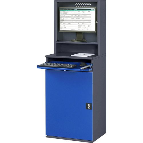 4040376921390 - Computer-Arbeitsstation Monitorgehäuse 2 Ausziehböden Breite 650 mm anthrazit   enzianblau RAU
