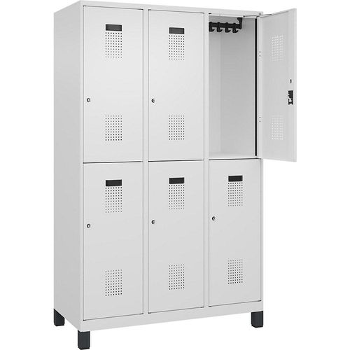 4068192038276 - Doppelstock-Spind Evolo PLUS 3 Abteile verkehrsweiß B 1200 mm mit breiten Füßen Zylinderschloss