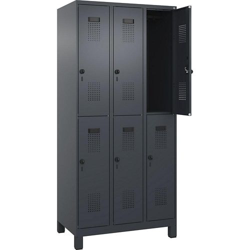 4067521944363 - Doppelstock-Spind Evolo PLUS 3 Abteile grau B 900 mm mit breiten Füßen Drehriegel