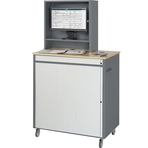 4040376855329 - Computer-Arbeitsplatz HxBxT 1810 x 1030 x 660 mm mit Monitorgehäuse fahrbar anthrazit-metallic   enzianblau RAU