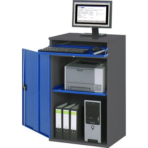 4040376921024 - Computer-Arbeitsstation Schrankgehäuse mit 1 Ausziehboden Breite 650 mm anthrazit   enzianblau RAU