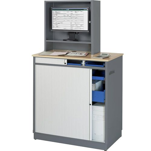 4040376855299 - Computer-Arbeitsplatz HxBxT 1810 x 1030 x 660 mm mit Monitorgehäuse anthrazit-metallic   enzianblau RAU